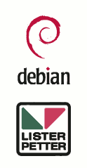 Debian GNU/Linux and Lister-Petter logos