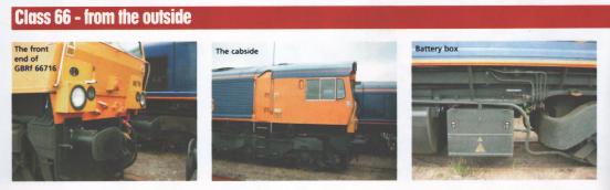 Class 66 - from the outside: Front end of GBRf 66716, Cabside, Battery box