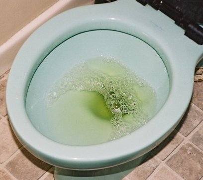 Toilet bowl with lake of piss nearly up to the rim