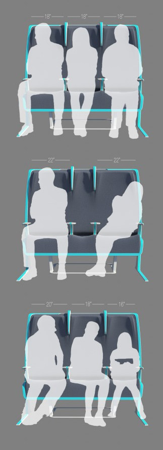 Public Transport Seat Design Flaws: People trying to get comfortable when the seating designer has forgotten that people have legs.