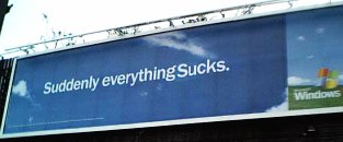 Windows poster altered to read 'suddenly everything sucks'