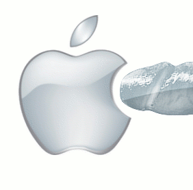 Fuck Apple: animated GIF of a large, Apple-styled penis fucking an Apple logo