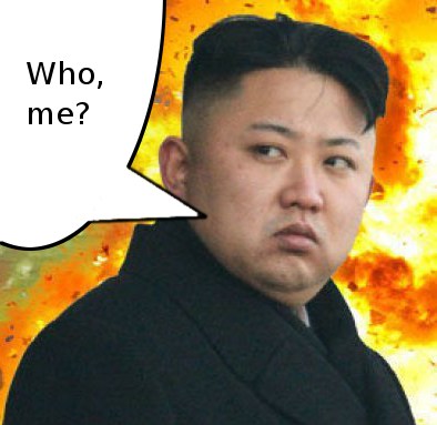 Kim Jong Un with "Who, me?" speech bubble