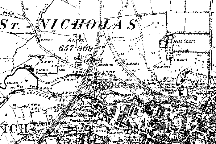 1888 map showing Droitwich triangle