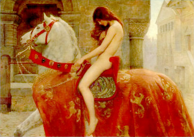 Lady Godiva on horseback, watching her tits bounce.
