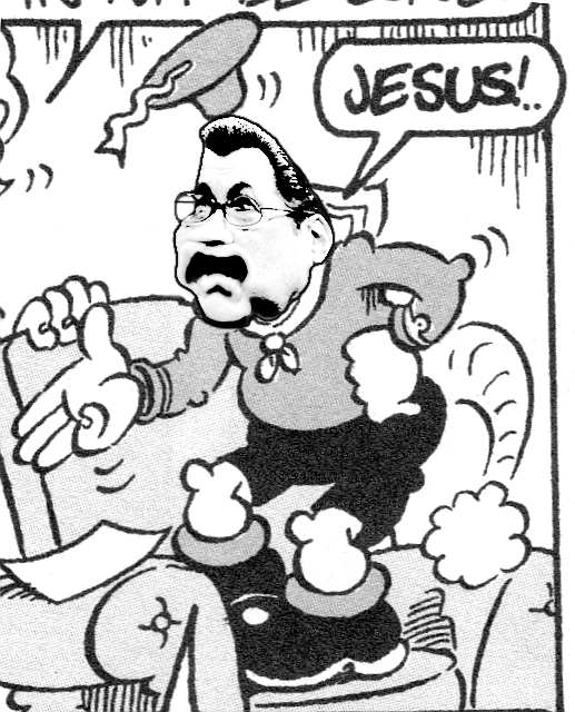 Steven Seagal's face morphed onto a cartoon of Spoilt Bastard from Viz