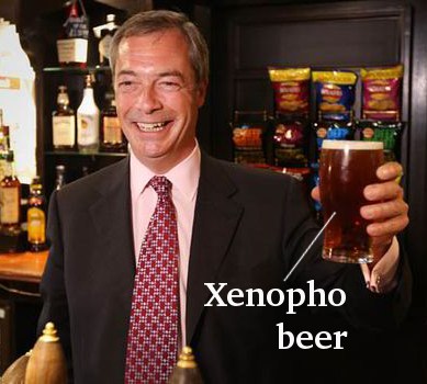 Nigel Farage with a pint of his favourite brew, Xenopho beer