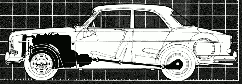 X-ray view of Volvo Amazon with Pigeon fitment
of B30 straight six engine